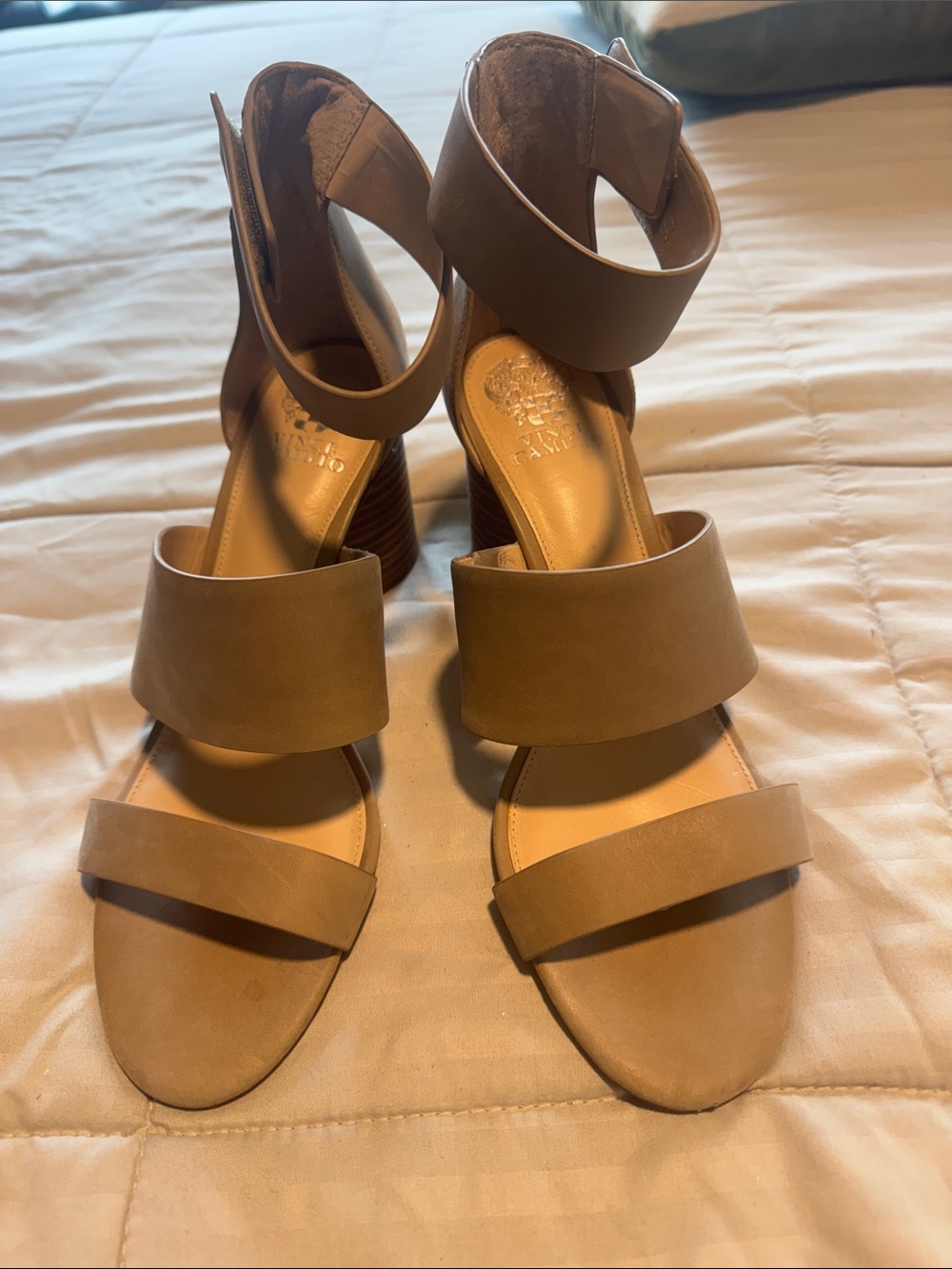 Vince Camuto Tan Strappy Block Heel Sandals